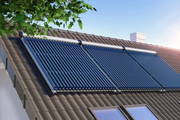 Solar thermal collectors installed on a rooftop